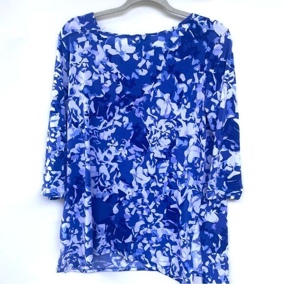 Clara sun woo Blue Abstract Floral Tunic Top 3/4 Sleeve - Picture 2 of 9